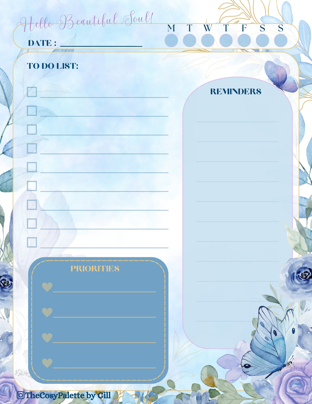 Blue Spring Daily Planner | Printable & Digital Planner Pages | Cozy Floral Planner