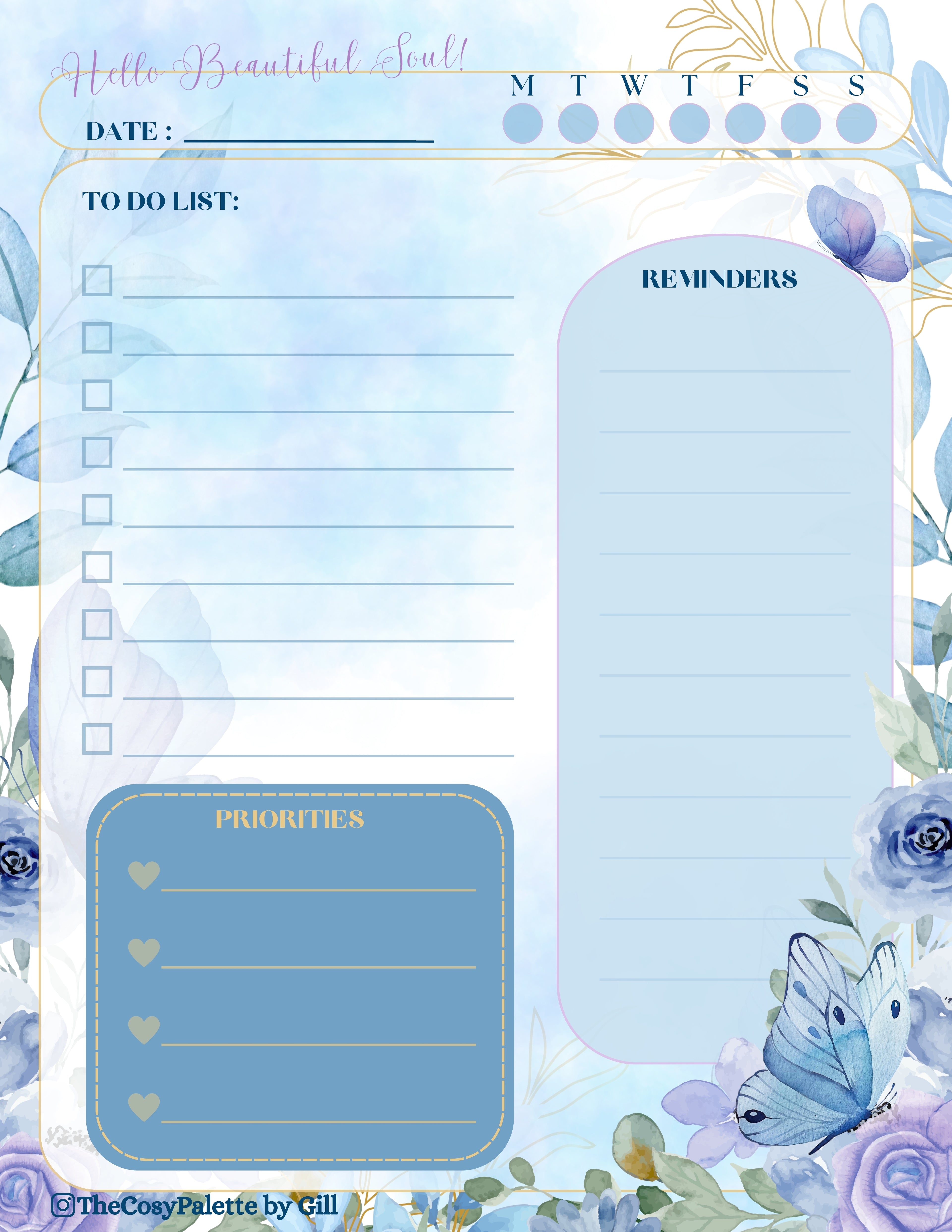Blue Spring Daily Planner | Printable & Digital Planner Pages | Cozy Floral Planner