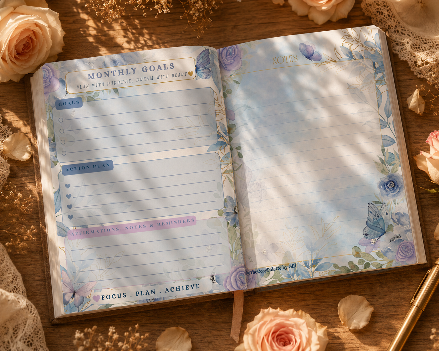 Blue Spring Daily Planner | Printable & Digital Planner Pages | Cozy Floral Planner