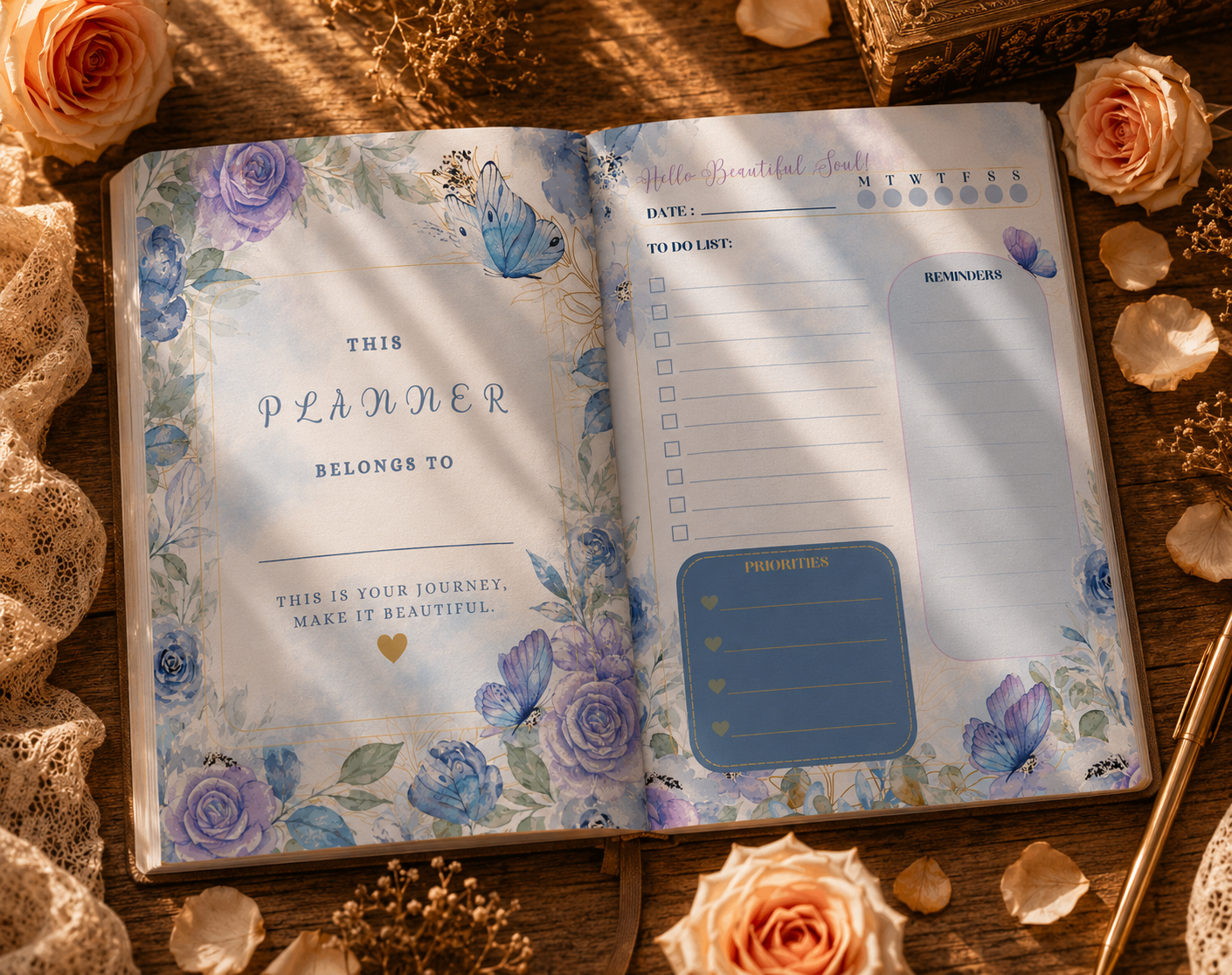 Blue Spring Daily Planner | Printable & Digital Planner Pages | Cozy Floral Planner